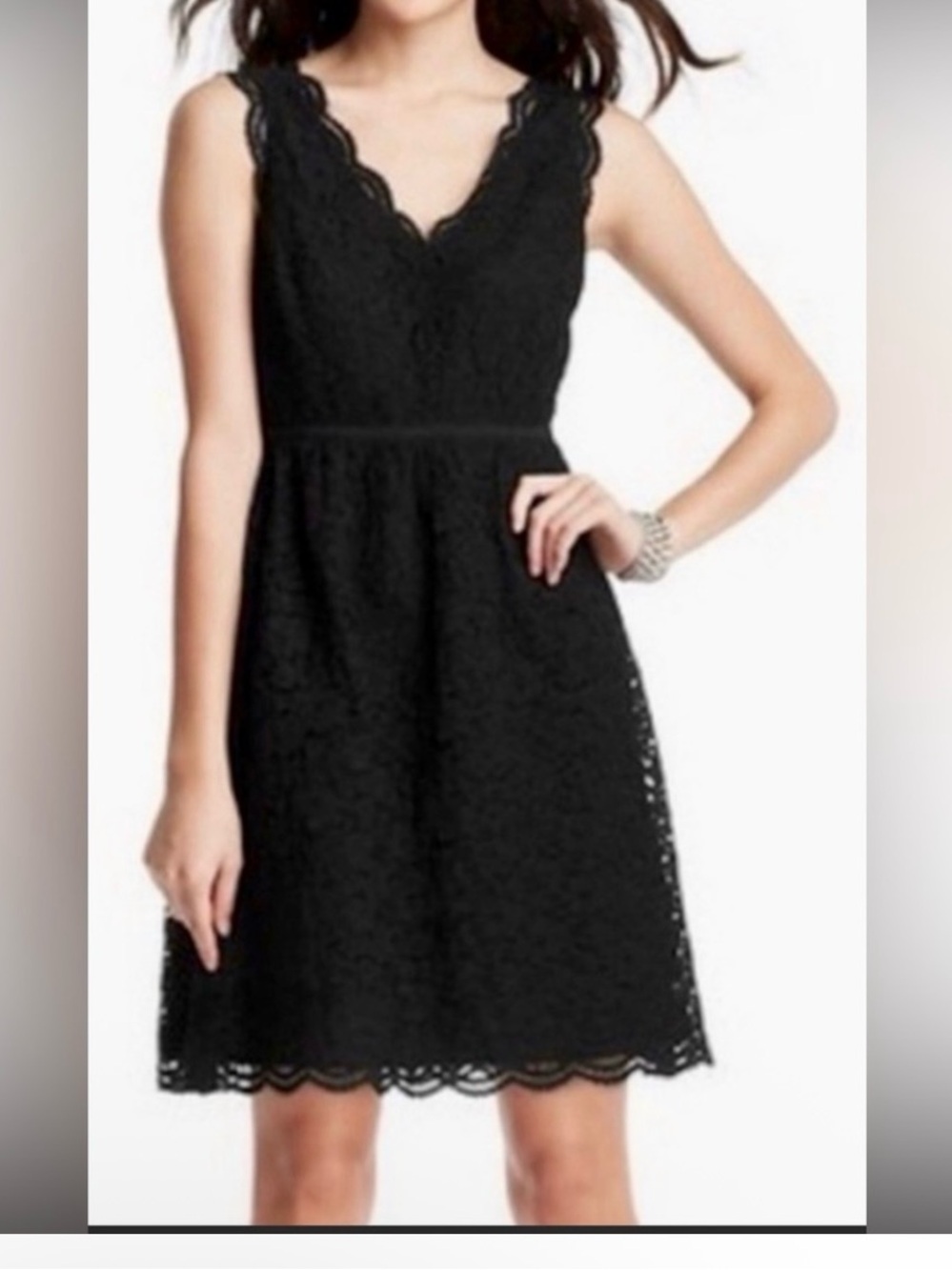 Loft Sleeveless Black Lace V-Neck Dress